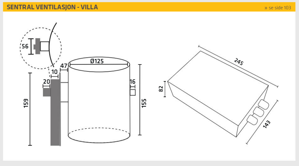 Central 787 vegg 60 cm rustfri, villa